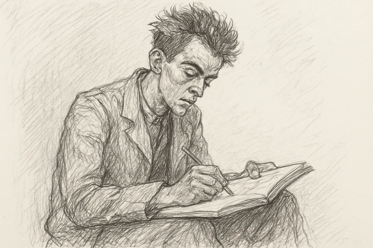 Pencil sketch illustration of Egon Schiele drawing