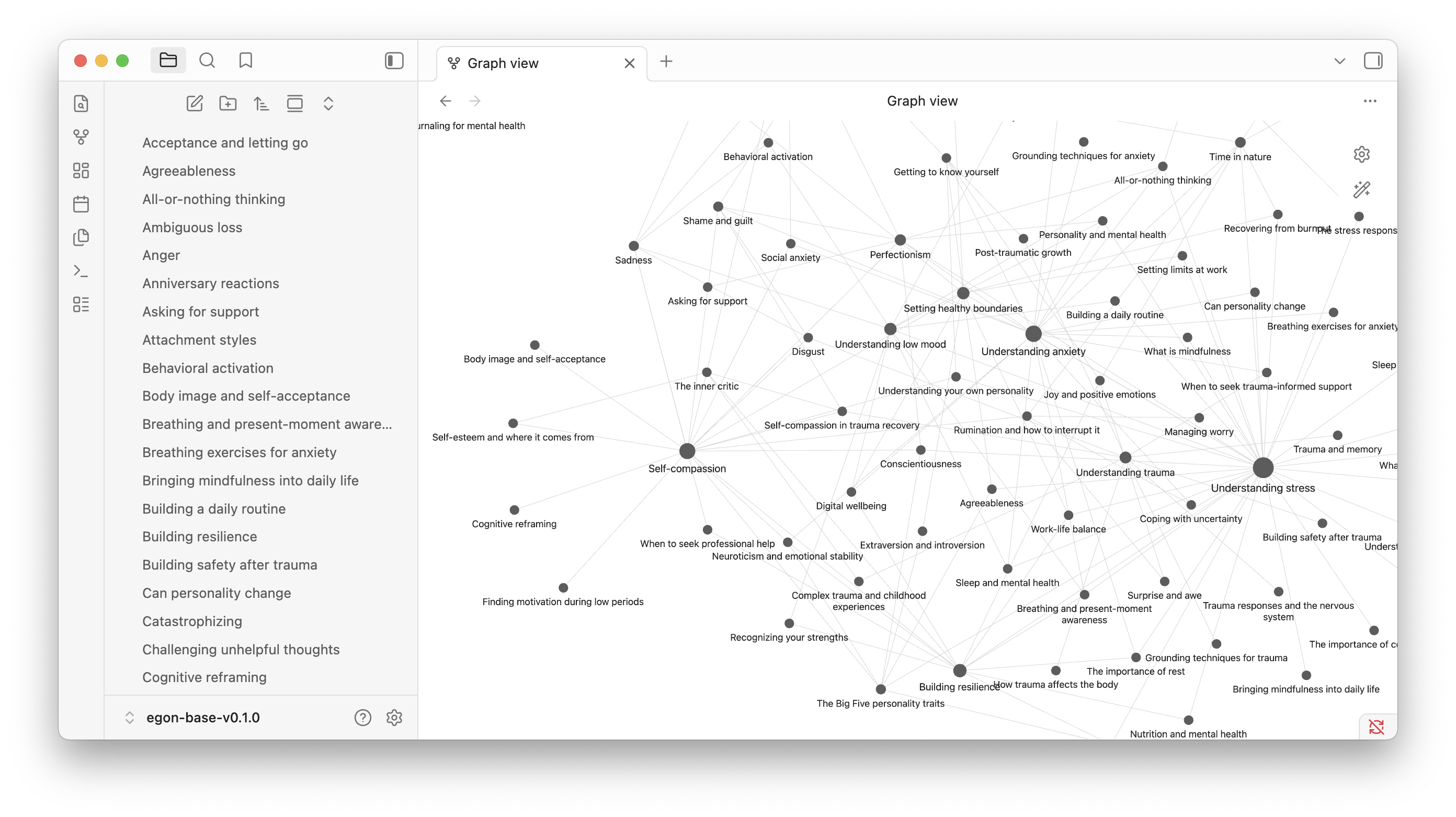 Egon Notebooks pack open in Obsidian graph view